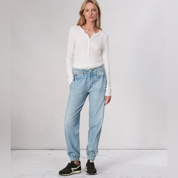 rag & bone Miramar Mid-Rise Denim-Knit Jogger Pants Light Wash XL